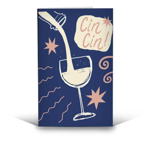 Cin Cin white wine print - funny greeting card by Giddy Kipper
