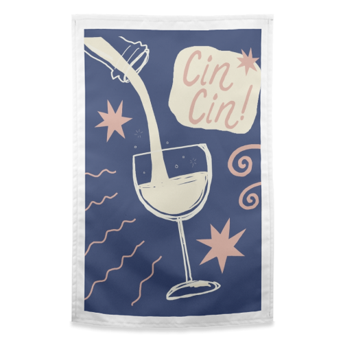 Cin Cin white wine print - funny tea towel by Giddy Kipper
