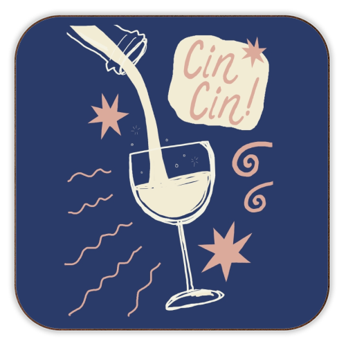 Cin Cin white wine print - personalised beer coaster by Giddy Kipper