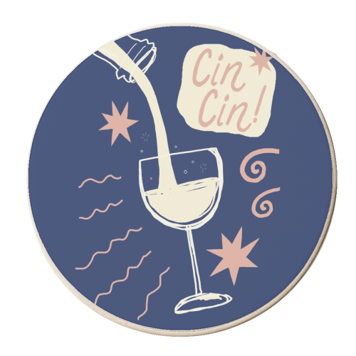 Cin Cin white wine print - personalised beer coaster by Giddy Kipper