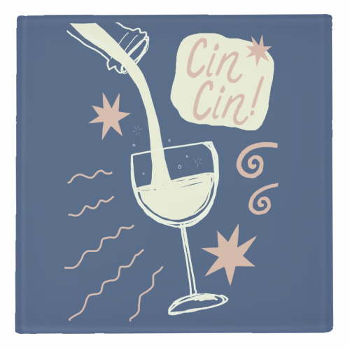 Cin Cin white wine print - personalised beer coaster by Giddy Kipper