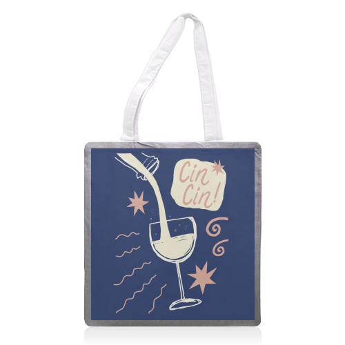 Cin Cin white wine print - printed canvas tote bag by Giddy Kipper