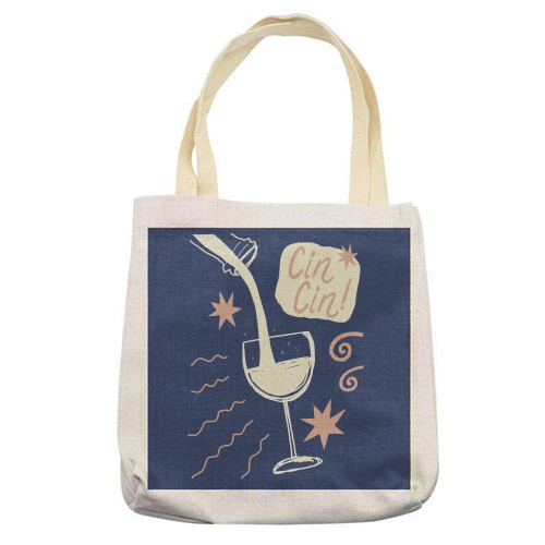 Cin Cin white wine print - printed canvas tote bag by Giddy Kipper