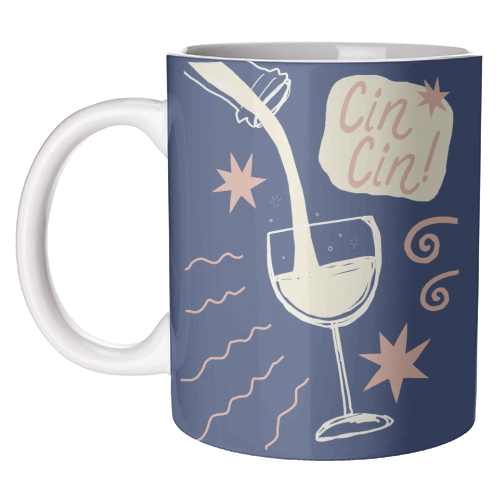 Cin Cin white wine print - unique mug by Giddy Kipper