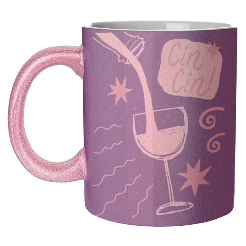 Cin Cin white wine print - unique mug by Giddy Kipper