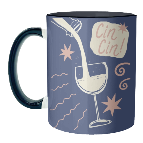 Cin Cin white wine print - unique mug by Giddy Kipper