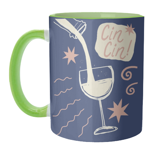 Cin Cin white wine print - unique mug by Giddy Kipper