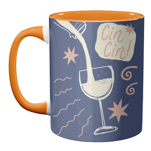 Cin Cin white wine print - unique mug by Giddy Kipper