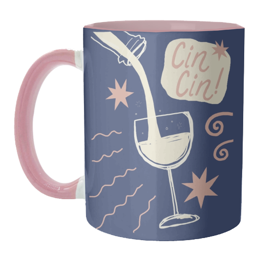 Cin Cin white wine print - unique mug by Giddy Kipper