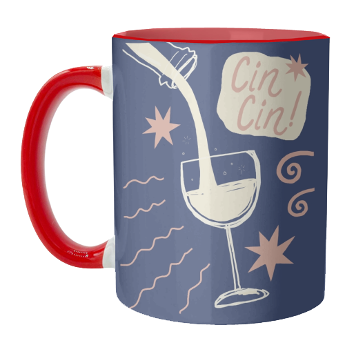 Cin Cin white wine print - unique mug by Giddy Kipper
