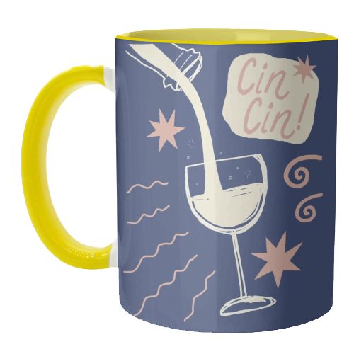 Cin Cin white wine print - unique mug by Giddy Kipper
