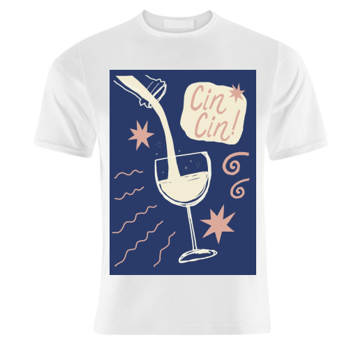 Cin Cin white wine print - unique t shirt by Giddy Kipper