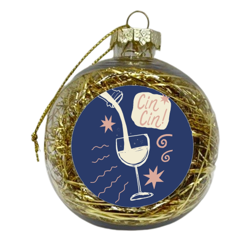 Cin Cin white wine print - xmas bauble by Giddy Kipper