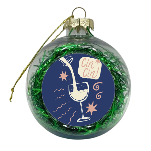 Cin Cin white wine print - xmas bauble by Giddy Kipper