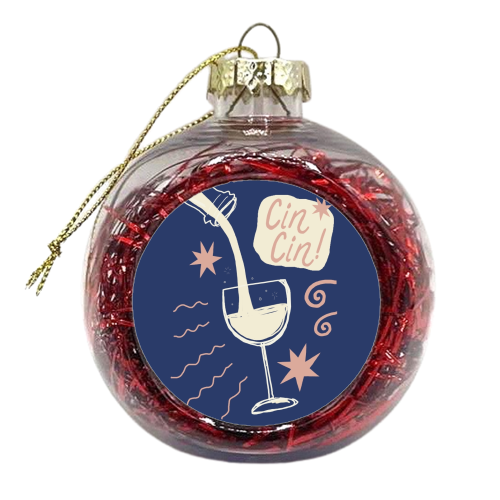 Cin Cin white wine print - xmas bauble by Giddy Kipper