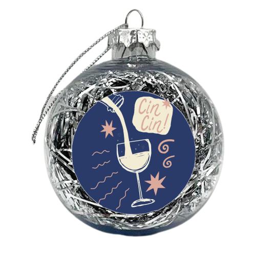 Cin Cin white wine print - xmas bauble by Giddy Kipper