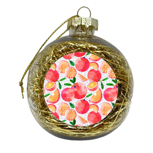 Citrus Tropical | Juicy Fruits Polka Dots | Food Orange Grapefruit Pink Watercolor Botanica - xmas bauble by Uma Prabhakar Gokhale