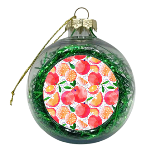 Citrus Tropical | Juicy Fruits Polka Dots | Food Orange Grapefruit Pink Watercolor Botanica - xmas bauble by Uma Prabhakar Gokhale