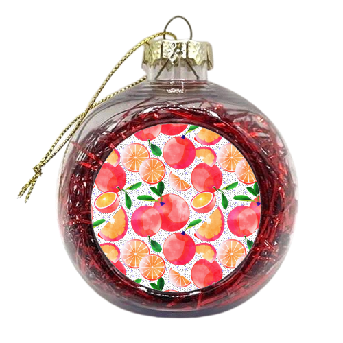 Citrus Tropical | Juicy Fruits Polka Dots | Food Orange Grapefruit Pink Watercolor Botanica - xmas bauble by Uma Prabhakar Gokhale