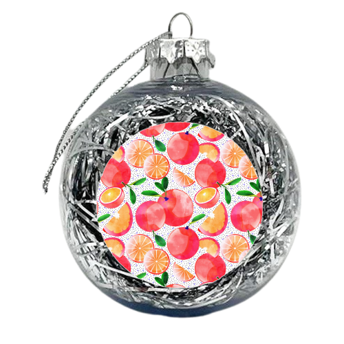 Citrus Tropical | Juicy Fruits Polka Dots | Food Orange Grapefruit Pink Watercolor Botanica - xmas bauble by Uma Prabhakar Gokhale
