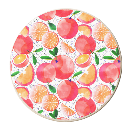 Citrus Tropical | Juicy Fruits Polka Dots | Food Orange Grapefruit Pink Watercolor Botanica - personalised beer coaster by Uma Prabhakar Gokhale