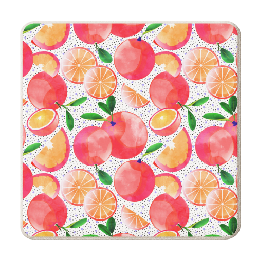 Citrus Tropical | Juicy Fruits Polka Dots | Food Orange Grapefruit Pink Watercolor Botanica - personalised beer coaster by Uma Prabhakar Gokhale
