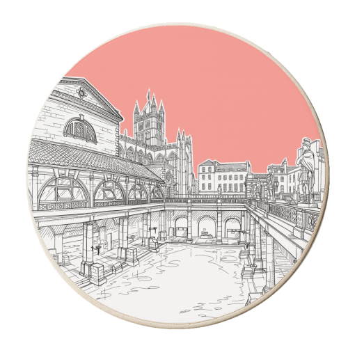 City Of Bath (Coral Pink Version) - personalised beer coaster by Adam Regester