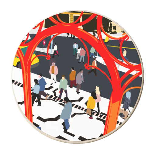 City Street, Eclectic Architecture Buildings Busy New York, People Work Office Daily Life Boho Contemporary Traffic Gifts - personalised beer coaster by Uma Prabhakar Gokhale