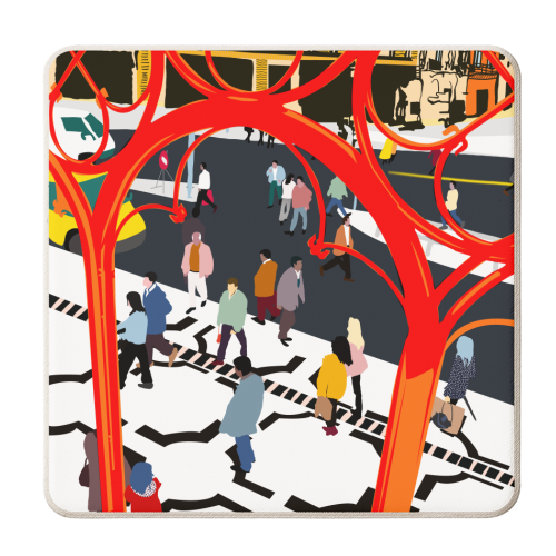 City Street, Eclectic Architecture Buildings Busy New York, People Work Office Daily Life Boho Contemporary Traffic Gifts - personalised beer coaster by Uma Prabhakar Gokhale