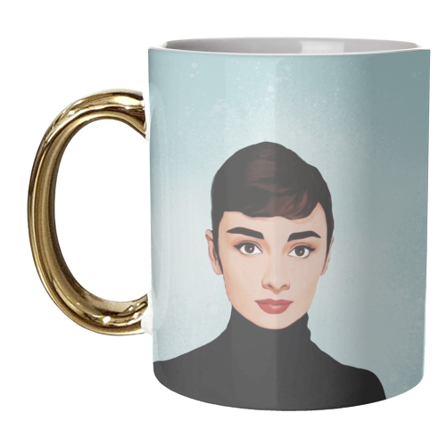 Classic Female Stars of the screen: Audrey - unique mug by Giddy Kipper