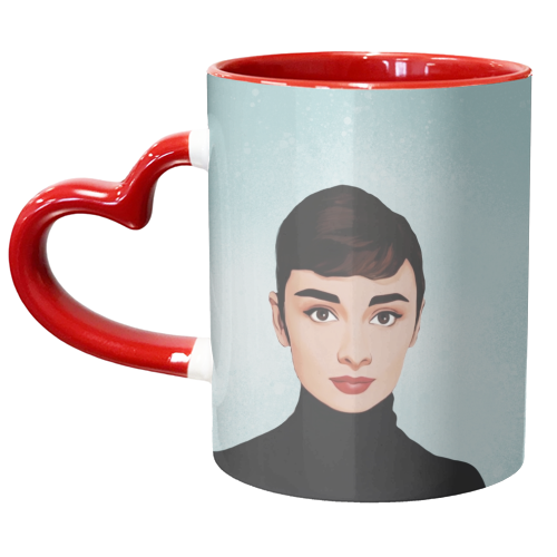 Classic Female Stars of the screen: Audrey - unique mug by Giddy Kipper