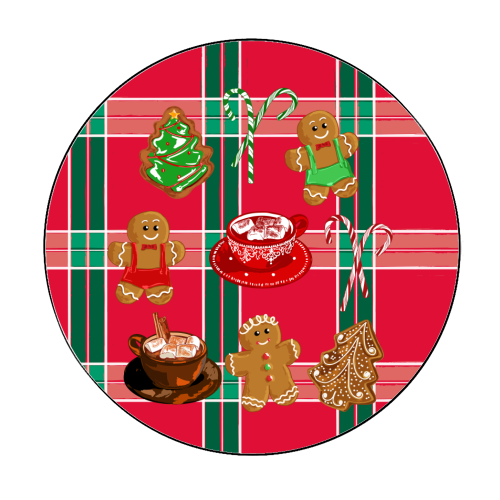 Classic Gingerbread Christmas Treats on Red Green Plaid Pattern - Circle Sticker by EZbie