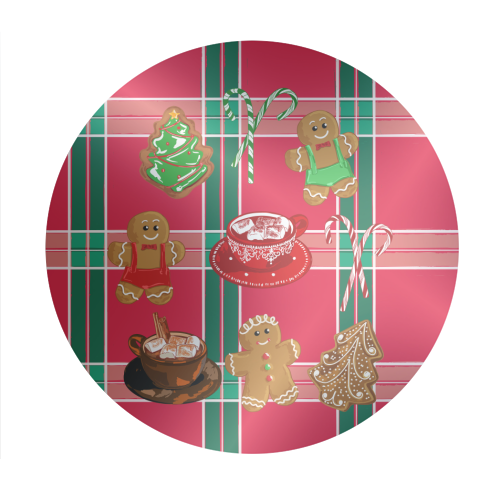 Classic Gingerbread Christmas Treats on Red Green Plaid Pattern - Circle Sticker by EZbie