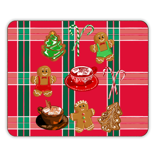 Classic Gingerbread Christmas Treats on Red Green Plaid Pattern - designer placemat by EZbie