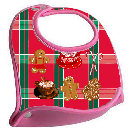 Classic Gingerbread Christmas Treats on Red Green Plaid Pattern - feeding bib by EZbie