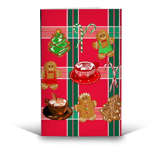 Classic Gingerbread Christmas Treats on Red Green Plaid Pattern - funny greeting card by EZbie