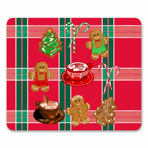 Classic Gingerbread Christmas Treats on Red Green Plaid Pattern - mouse mat by EZbie