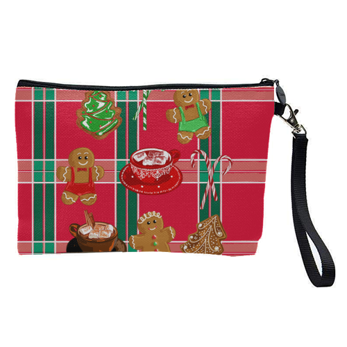 Classic Gingerbread Christmas Treats on Red Green Plaid Pattern - pretty makeup bag by EZbie