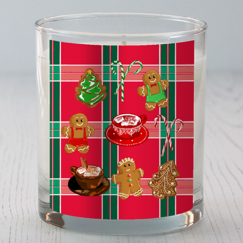 Classic Gingerbread Christmas Treats on Red Green Plaid Pattern - scented candle by EZbie