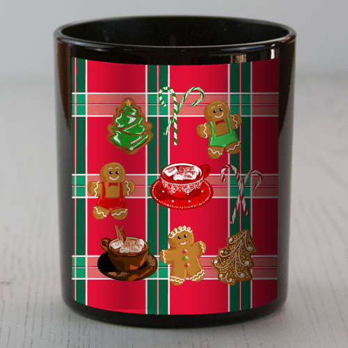 Classic Gingerbread Christmas Treats on Red Green Plaid Pattern - scented candle by EZbie