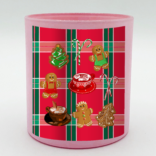Classic Gingerbread Christmas Treats on Red Green Plaid Pattern - scented candle by EZbie