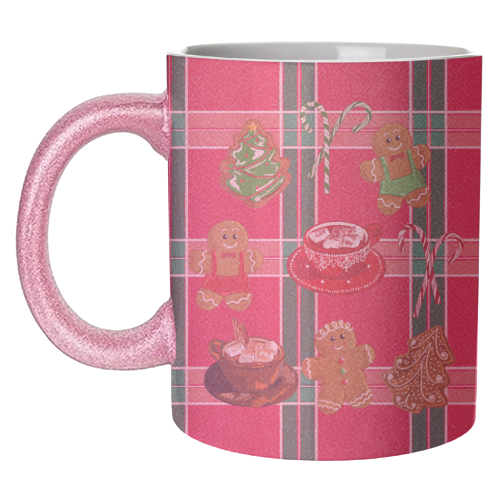 Classic Gingerbread Christmas Treats on Red Green Plaid Pattern - unique mug by EZbie