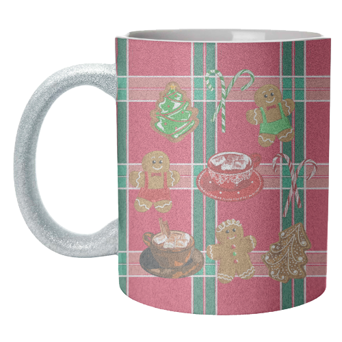 Classic Gingerbread Christmas Treats on Red Green Plaid Pattern - unique mug by EZbie