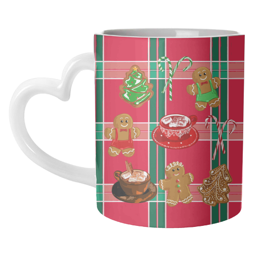 Classic Gingerbread Christmas Treats on Red Green Plaid Pattern - unique mug by EZbie