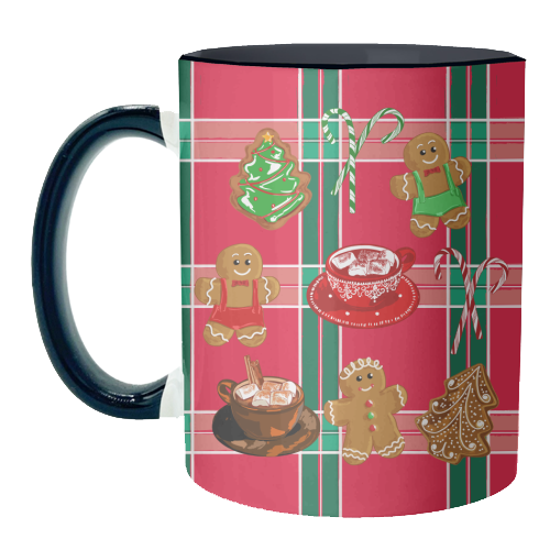 Classic Gingerbread Christmas Treats on Red Green Plaid Pattern - unique mug by EZbie