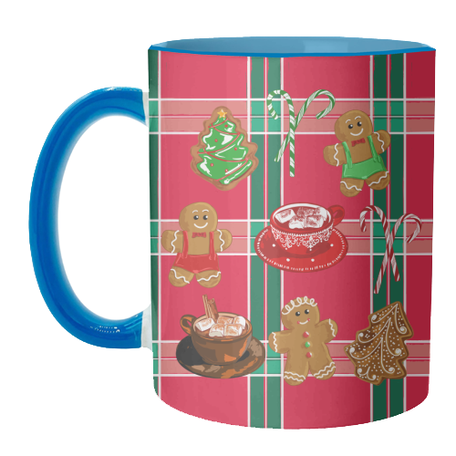 Classic Gingerbread Christmas Treats on Red Green Plaid Pattern - unique mug by EZbie