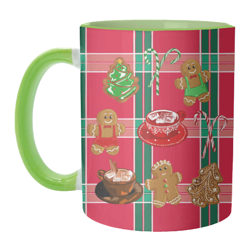 Classic Gingerbread Christmas Treats on Red Green Plaid Pattern - unique mug by EZbie