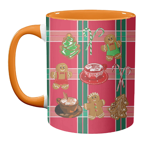Classic Gingerbread Christmas Treats on Red Green Plaid Pattern - unique mug by EZbie