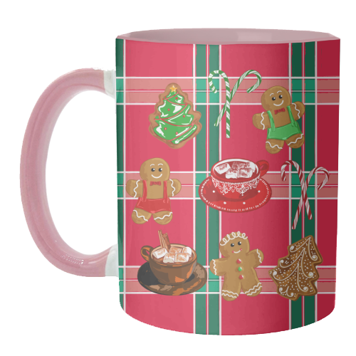 Classic Gingerbread Christmas Treats on Red Green Plaid Pattern - unique mug by EZbie