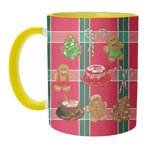 Classic Gingerbread Christmas Treats on Red Green Plaid Pattern - unique mug by EZbie